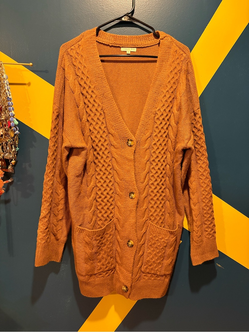 Copper Key Brown Cable Knit Longline Heavyweight Cardigan EUC